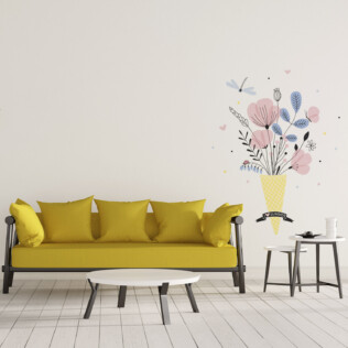 Sticker Mural Sarments de Fleurs avec Nom Papillon Fleurs Salon Stickers  Muraux