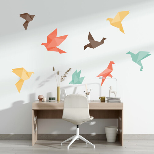 sticker mural oiseaux origami