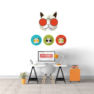 Sticker Mural Chat Lunettes, Stickers Chat
