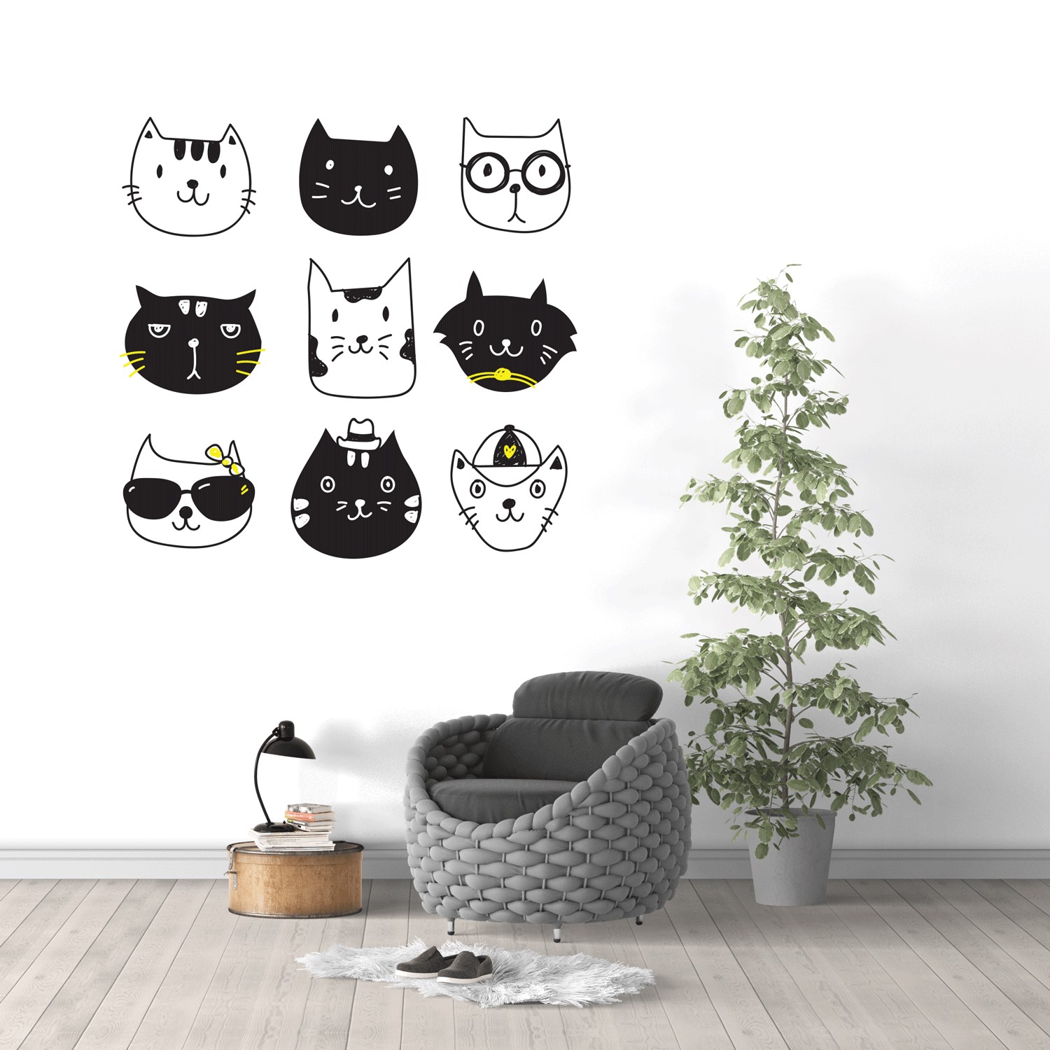Sticker mural avec fée et chat pour chambre d'enfant.