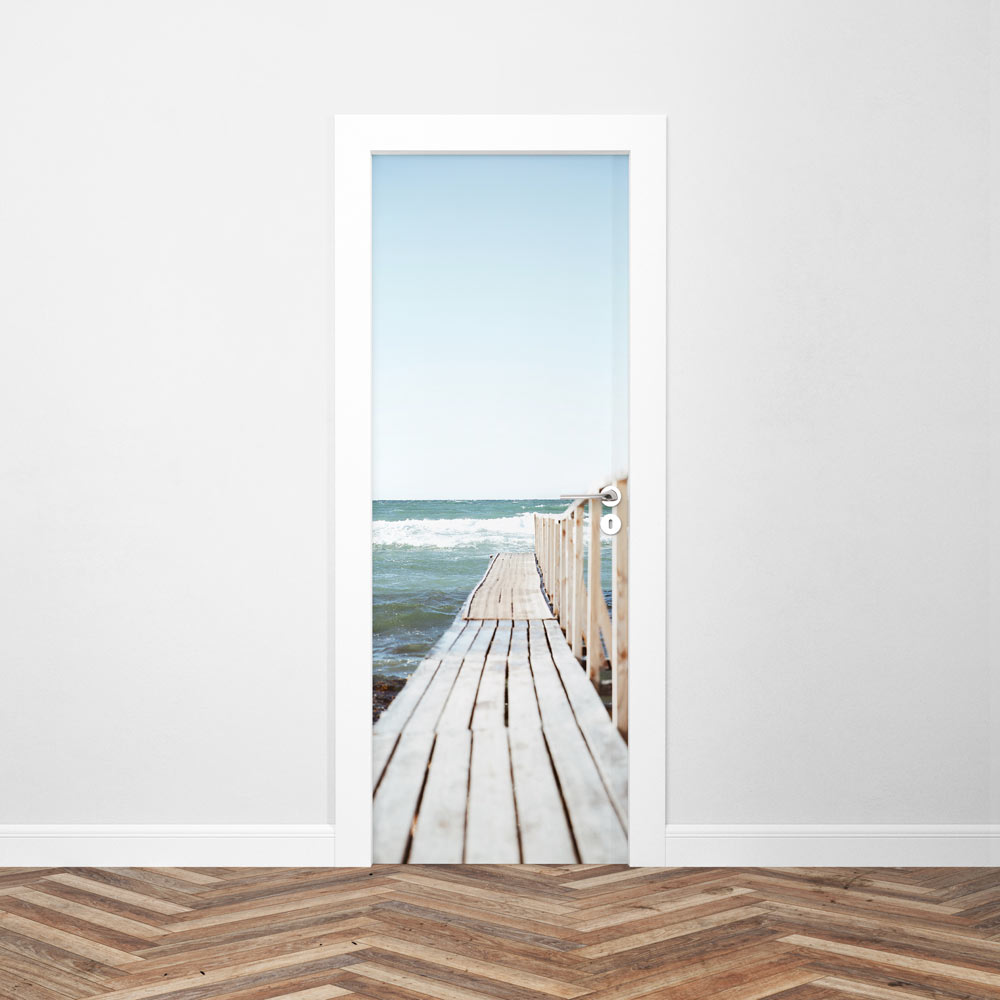 Sticker Autocollant Déco Porte "Plage Ponton" - Dimensions 73x204 Cm - Fabriqué En France - Pour Intérieur Lisse