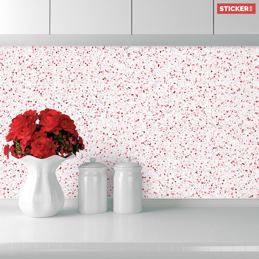 Sticker carrelage adhésif décoratif autocollant, terrazo, imitation du  marbre coloré avec des pigments gris et rose, x9, 10 cm X 10 cm
