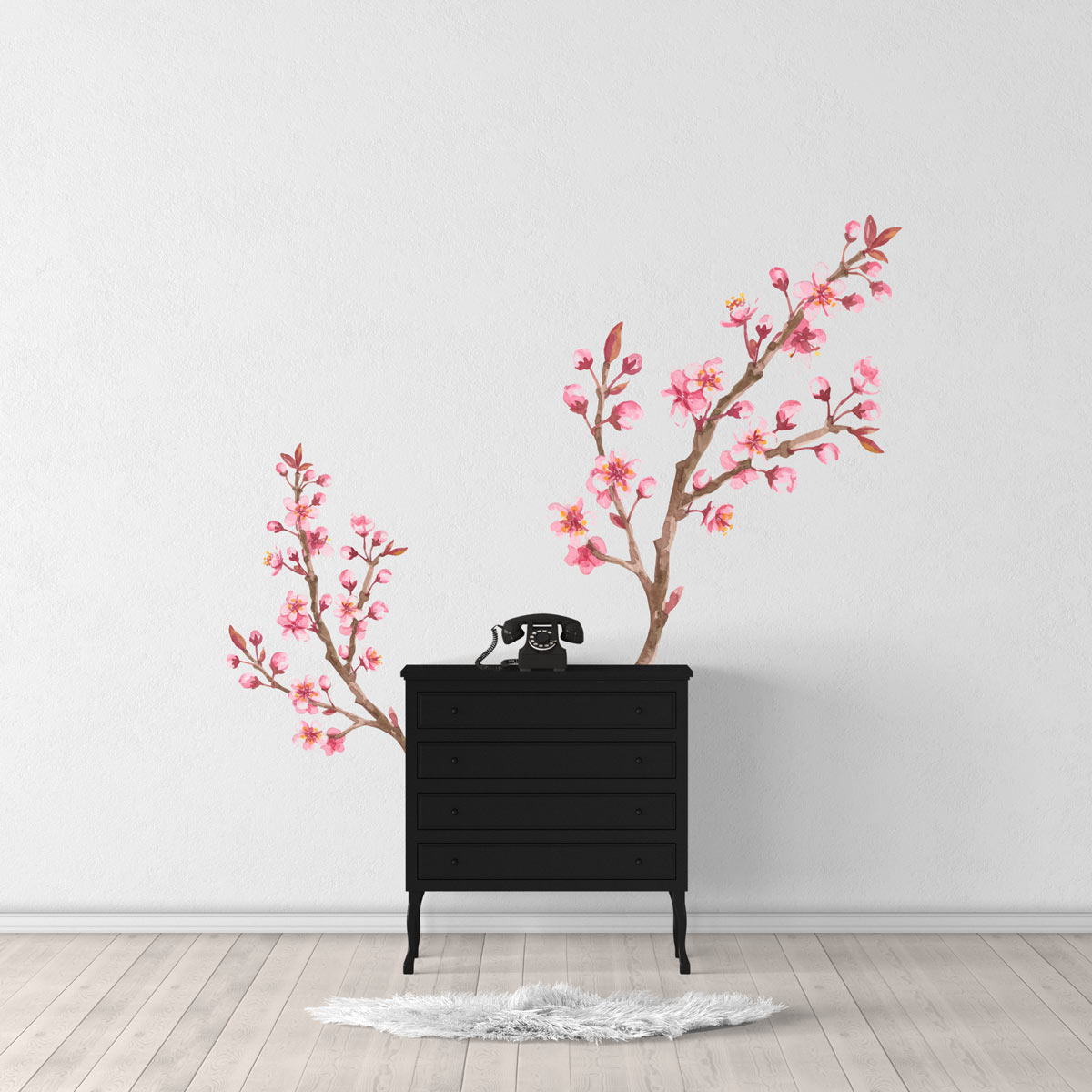 Sticker Branche de Cerisier avec Colibri (2 couleurs) - Décoration