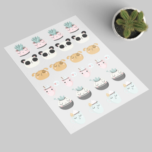 Sticker Animaux Tasses