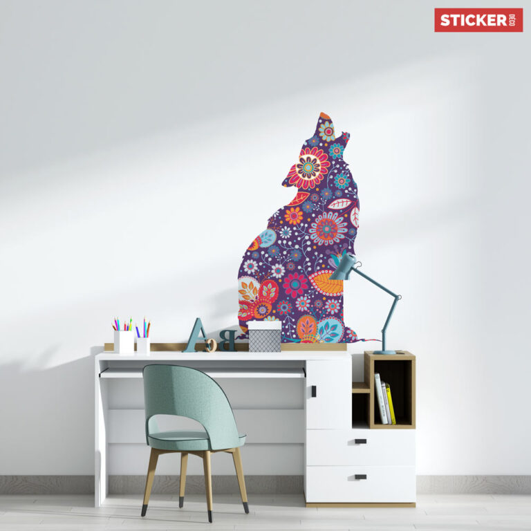 Sticker Loup Floral - Stickers Animaux | Stickerdeco.fr
