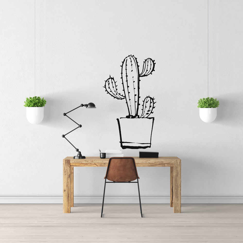 Sticker Plante Cactus Noir et Blanc - TenStickers