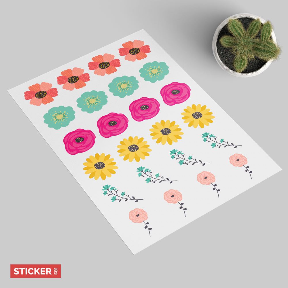 Sticker fleurs fines multicolores