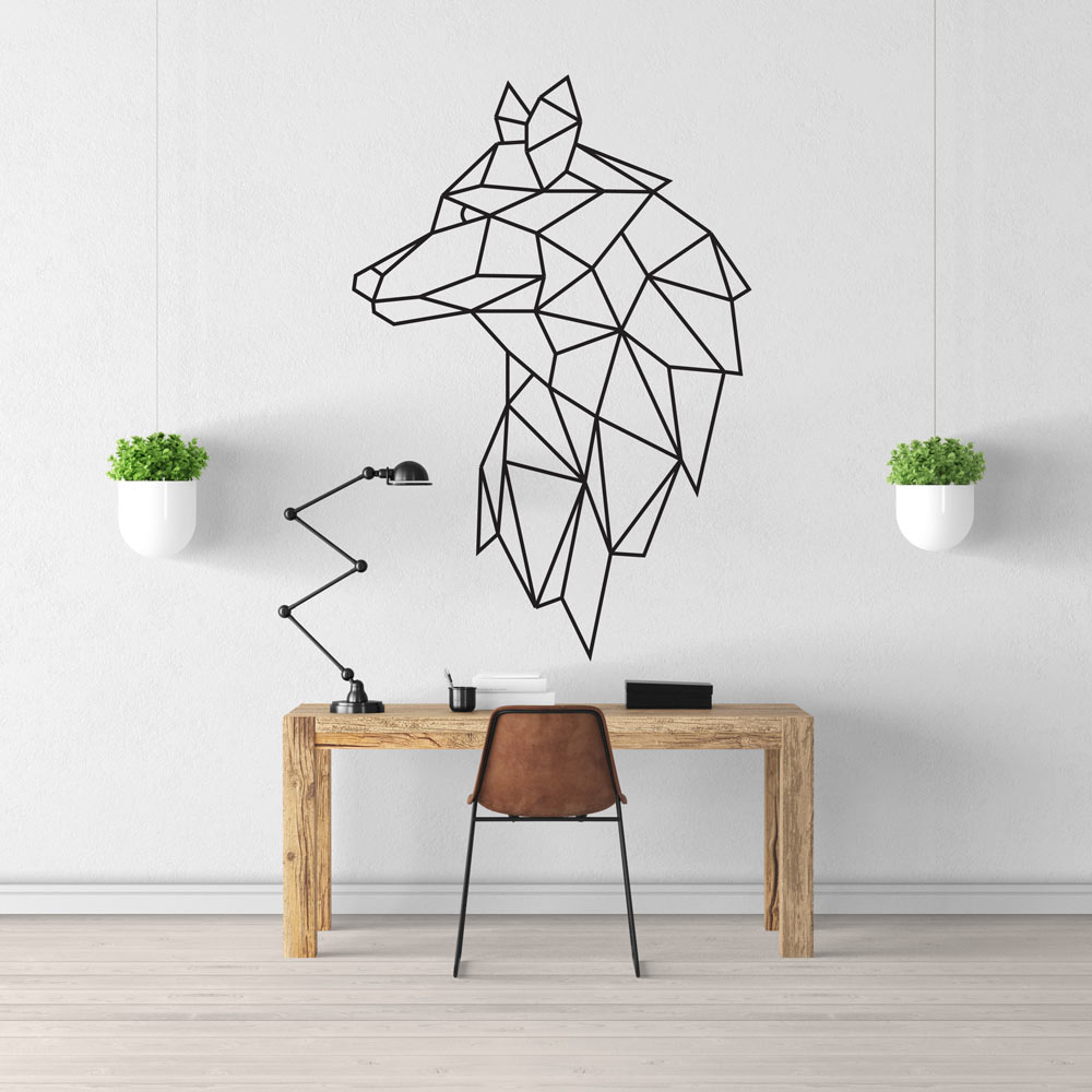 Sticker avec l'œuvre « Tête de loup détaillée en noir et blanc » de  l'artiste RalphKingsM