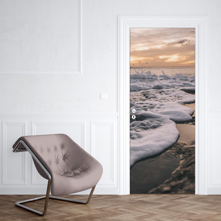 Sticker Porte Déco 3D Vague Plage - Autocollant Mural Amovible PVC 77x200 Cm, Idéal Pour Porte & Mur Lisse