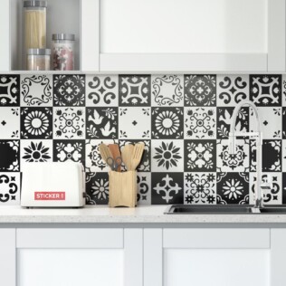 Stickers meubles Cuisine - Sticker Mural - Carreaux de Ciment adhésif meuble  - Stickers Muraux azulejos - Sticker Carrelage adhesif