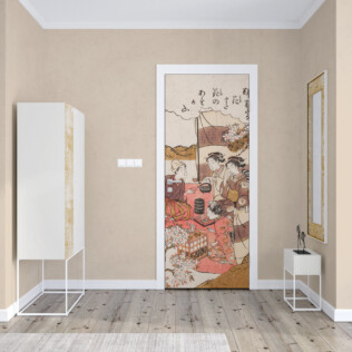 Sticker Porte 3D Style Japonais Geisha – 63x205 Cm En 2 Panneaux – Soie Auto-adhésive Pour Décoration Murale