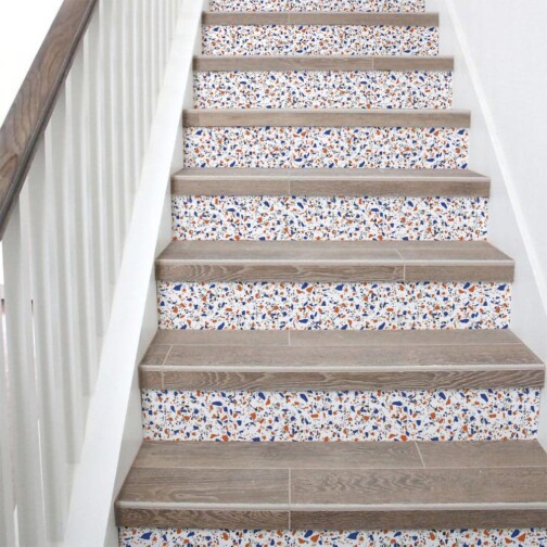 stickers escaliers terrazzo orange bleu
