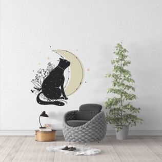 Sticker et autocollant chat sur lune