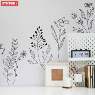 FLEUR - Stickers repositionnables géants fleurs en noir et blanc 145x135