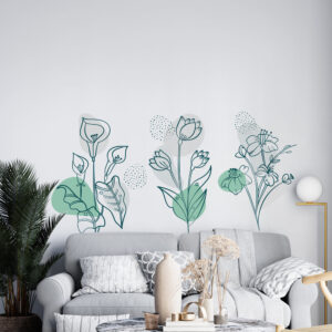 Sticker Formes Fleurs Vertes Et Grises