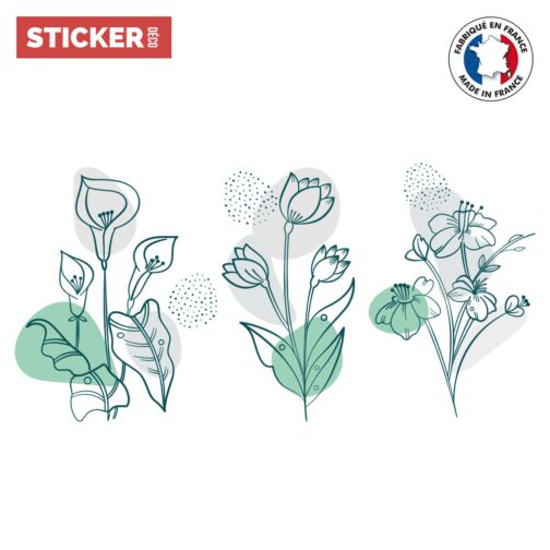 Sticker Formes Fleurs Vertes Et Grises
