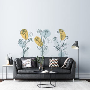 Stickers Formes Fleurs Bleues Et Jaunes