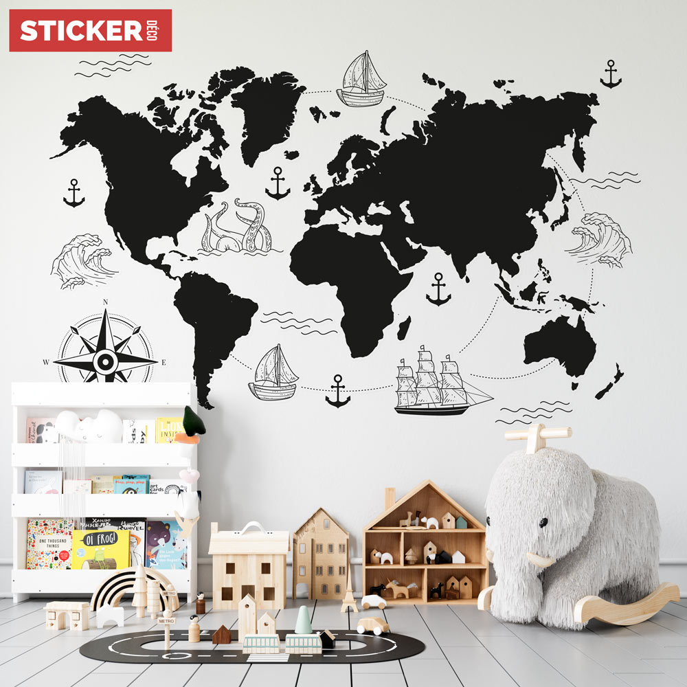 Stickers muraux, sticker carte du monde XXL