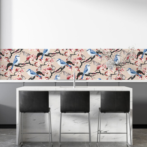 Crédence Adhésive Oiseaux Cerisier
