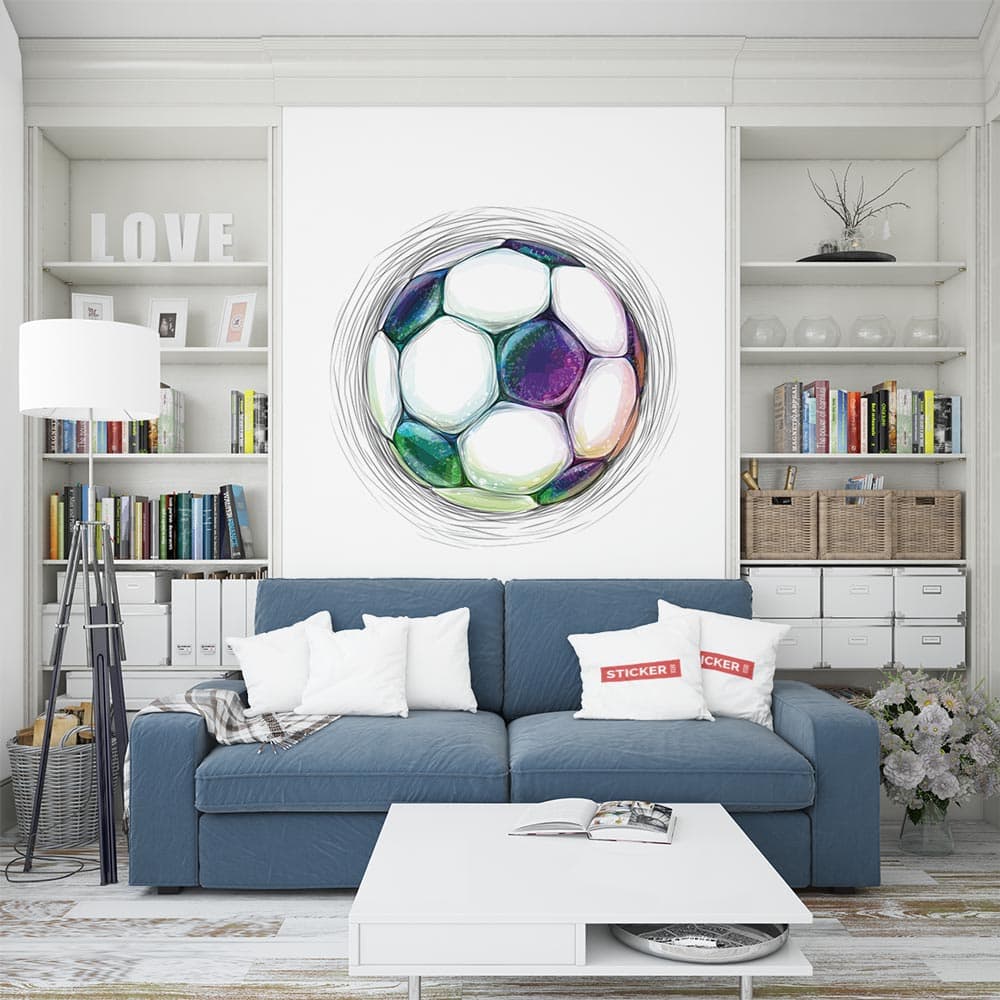 Sticker mural et vitrine décor ballon de foot au filet