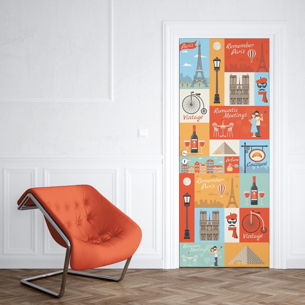 Autocollant Porte Vélo 3D Noir Et Blanc - 77x200 Cm, PVC Imperméable, Effet Trompe-l'œil, Pour Salon, Chambre, Cuisine