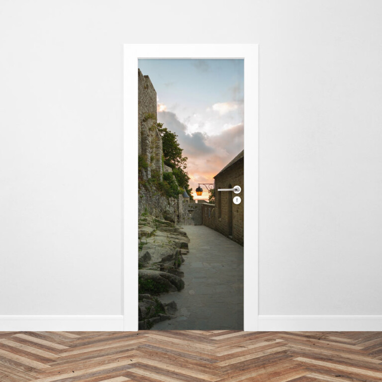 Sticker Porte 3D Trompe L'Oeil Vieux Ruelle Italie 80x200cm - Autocollant Mural Amovible Imperméable