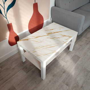 Sticker Ikea Lack Marbre Or Blanc 90x55cm