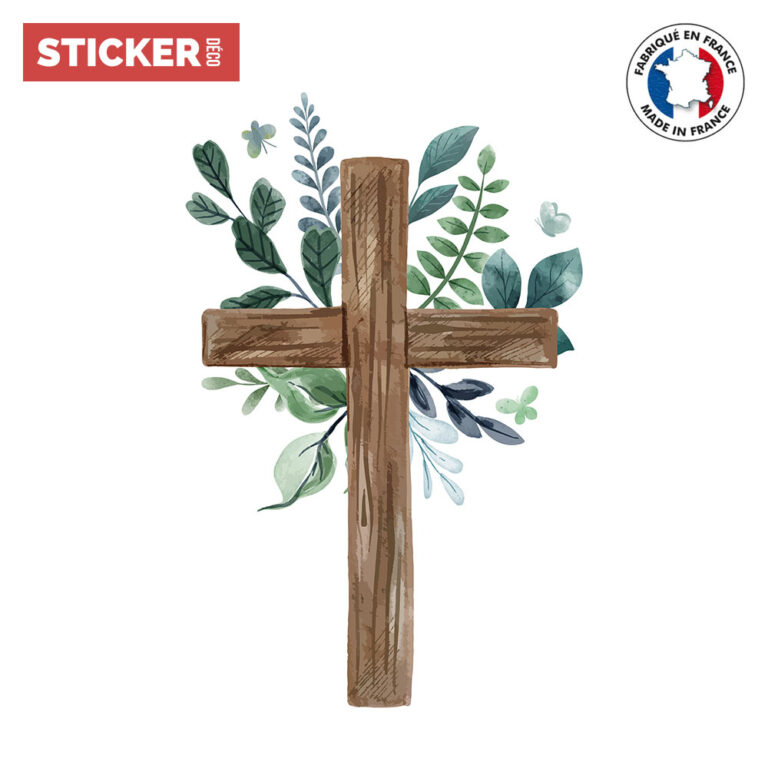 Autocollant Vinyle Croix Chrétienne - Blanc, Motif Poisson - Neuf (Jersey)