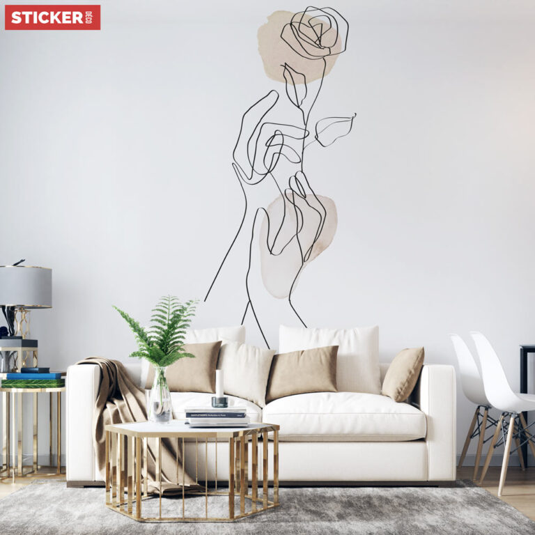 Rose Line Drawing Sticker Sticker Rose Line Art | Sticker Mural - Stickerdeco.fr