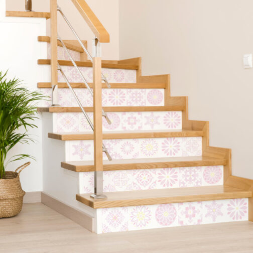 Stickers Contremarches Carrelage Rose