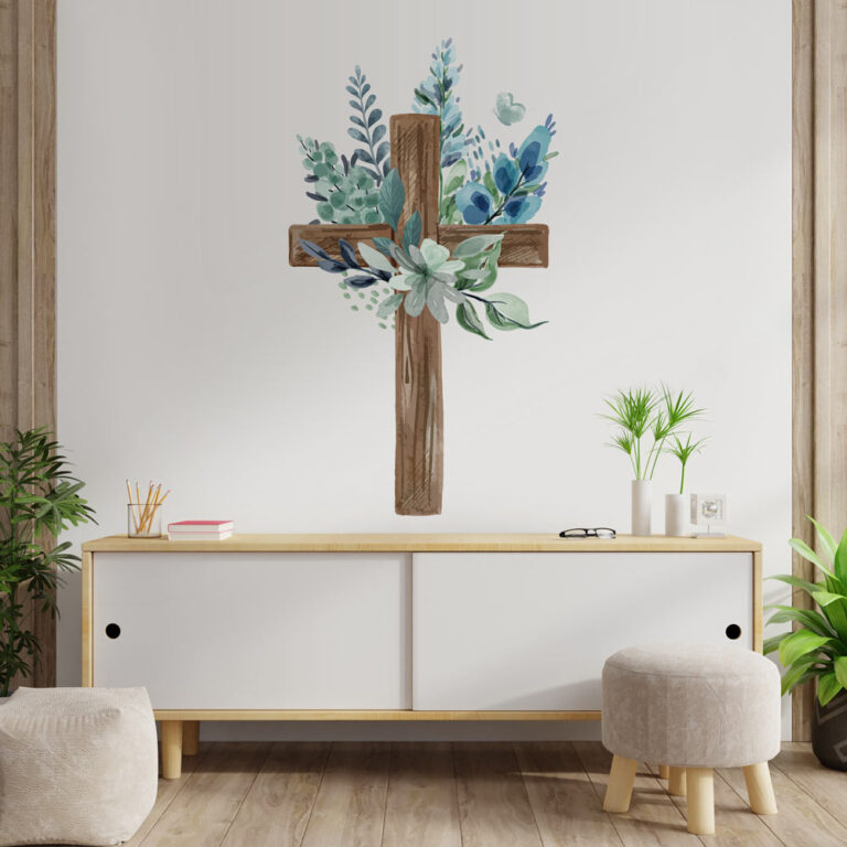 Sticker Autoadesivo Con Logo Croce Cristiana - Realizzato In PVC, Color Argento, Resistente UV E Acqua - Dimensioni: 20 Cm (Lato Lungo)