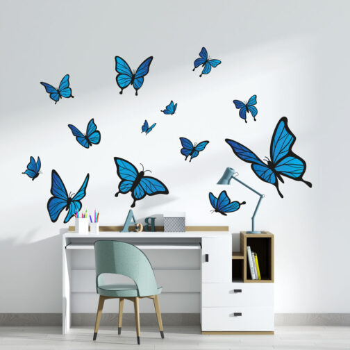 Sticker Essaim Papillons Azur