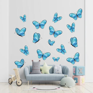 Sticker Nuée Papillons Bleus