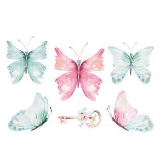 Sticker Papillons Aquarelles Et Clé Secrète