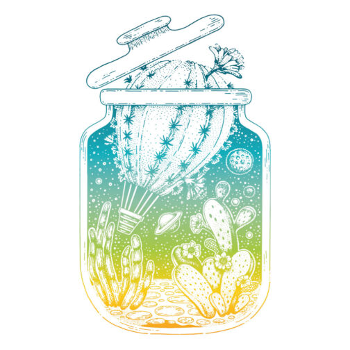 Sticker Bocal Cactus Cosmique