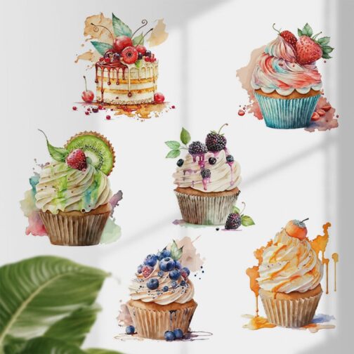 Sticker Cupcakes Aquarelle Gourmand