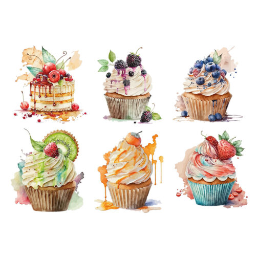 Sticker Cupcakes Aquarelle Gourmand