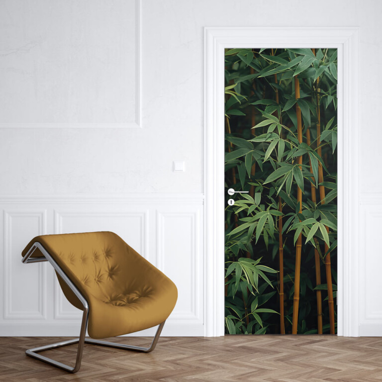 Stickers Porte Effet 3D Bambou - Autocollant Vinyle 77x200 Cm - Design Trompe-l'œil - Facile à Installer - Pour Décoration Intérieure
