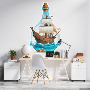 Sticker Bateau Pirate En Bouteille