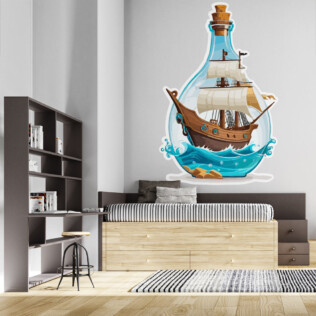 Sticker Bateau Pirate En Bouteille
