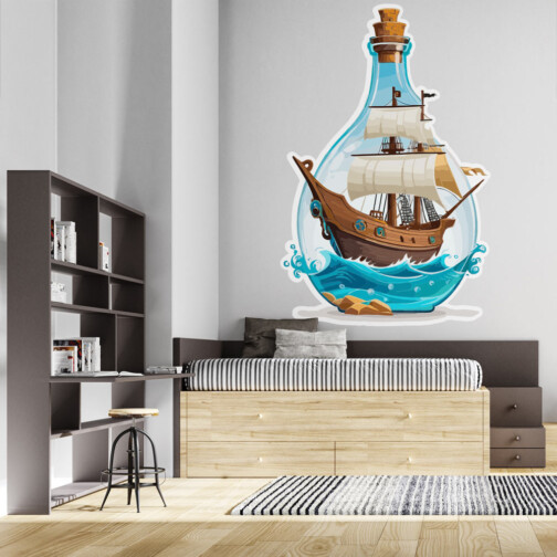 Sticker Bateau Pirate En Bouteille