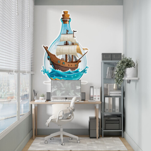Sticker Bateau Pirate En Bouteille