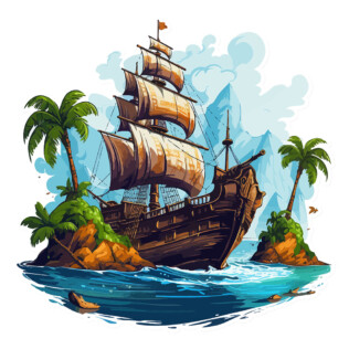 Sticker Bateau Pirate Île Tropicale