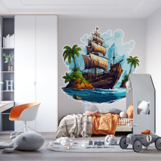Sticker Bateau Pirate Île Tropicale