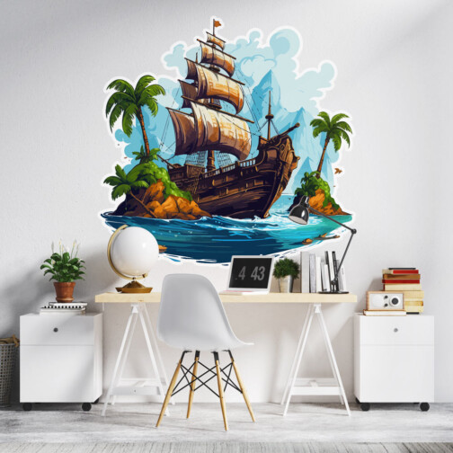 Sticker Bateau Pirate Île Tropicale