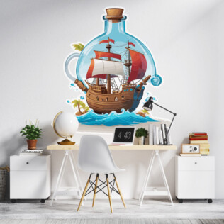 Sticker Galion En Bouteille