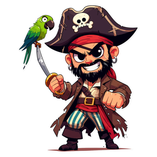 Sticker Pirate Et Perroquet